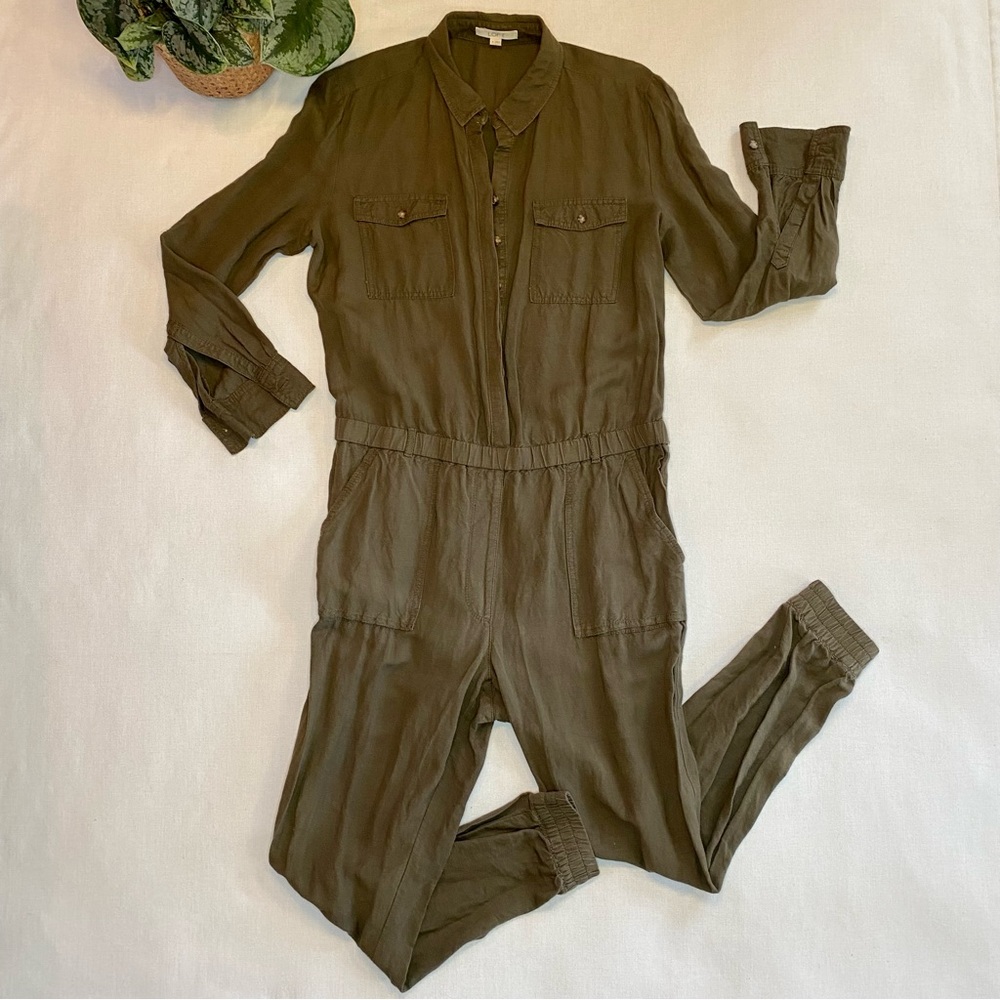 Ann Taylor Loft Army Green Linen Blend Full Length Boiler Suit Jumpsuit Medium